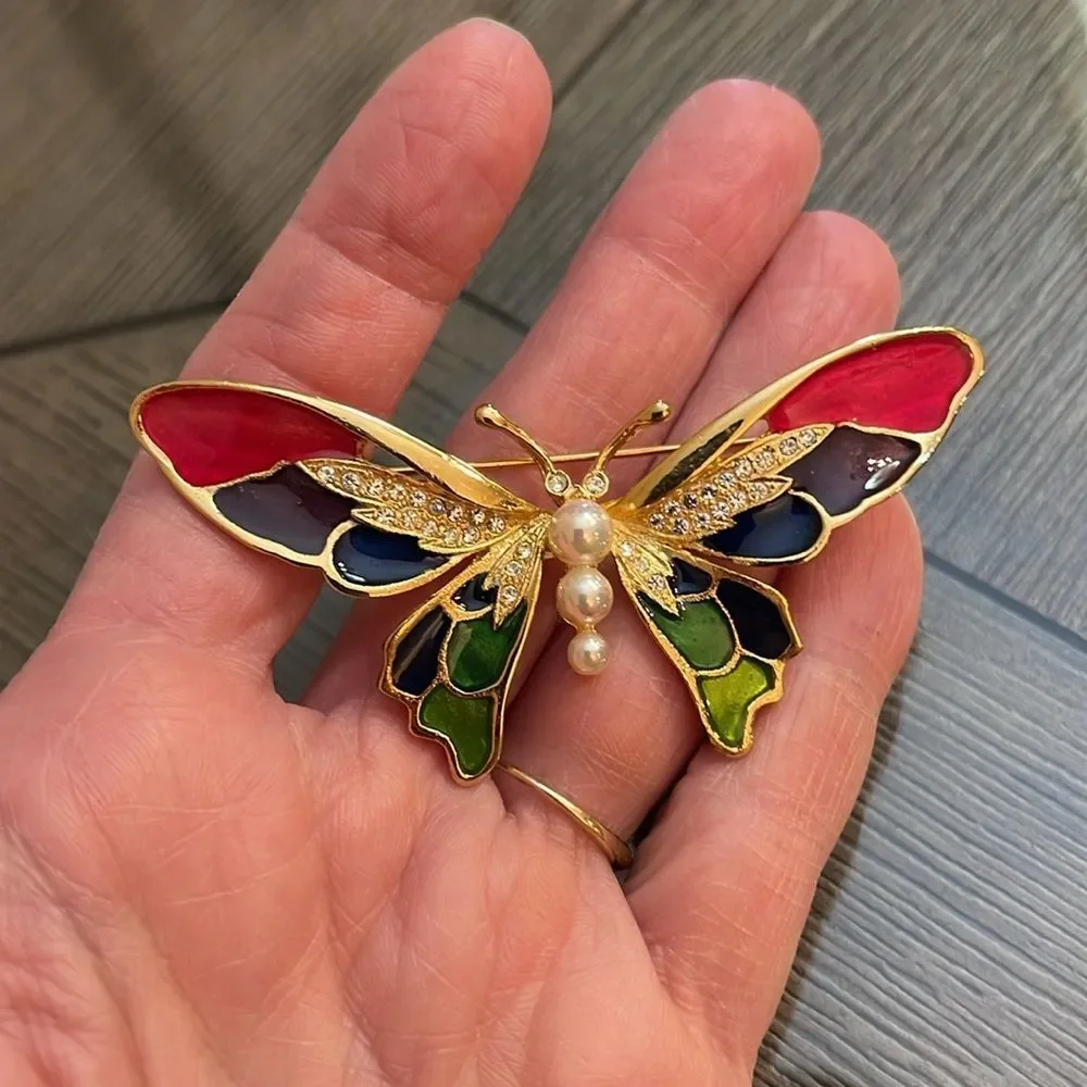 Vintage Good Quality Enamel- Cloisonné Butterfly Pin Brooch Colorful Insect